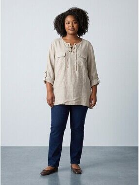 Company Ellen Tracy EUC Hi-Low Lace-Up Tunic-Size XXL-Flax